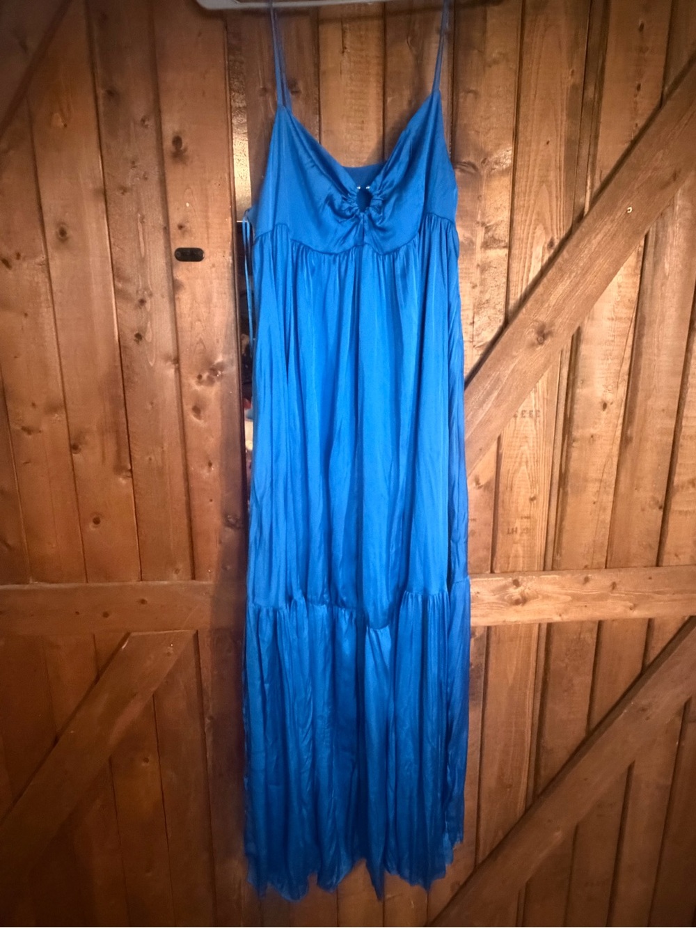 Spaghetti-Strap Blue Maxi Dress with Front Knot Detail